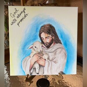 Religious hand painting Canvas Art with Jesus and Lamb